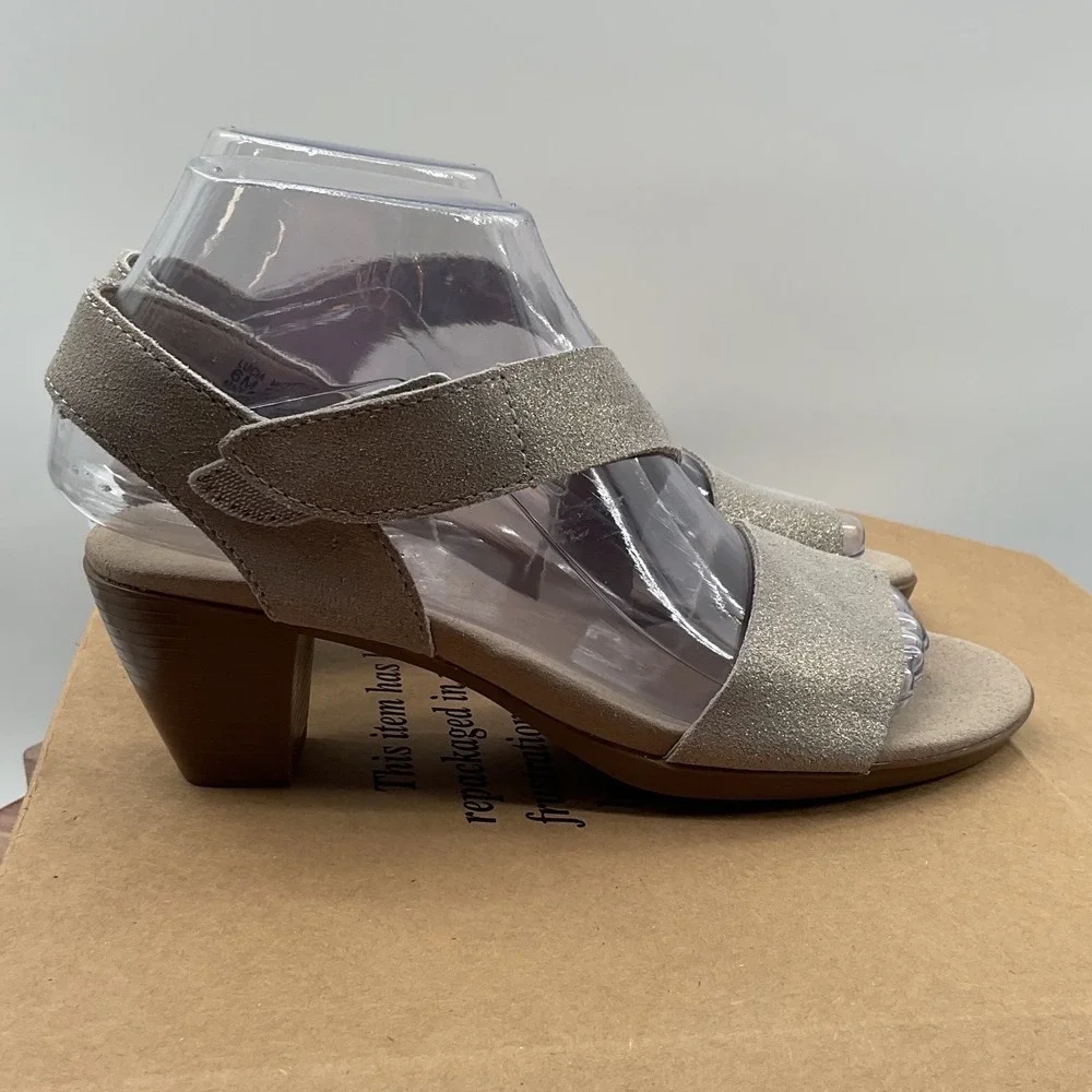 Munro Lucia Silver Metallic Leather Block Heel Sandals M472461 Womens 6M